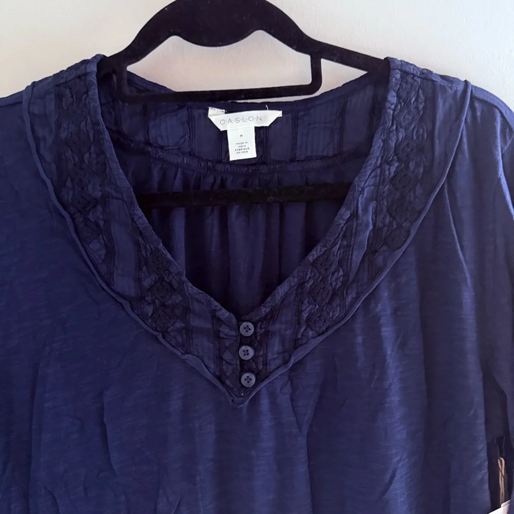 Caslon Women's Navy Cotton Long Sleeve Top - Picture 2 of 7